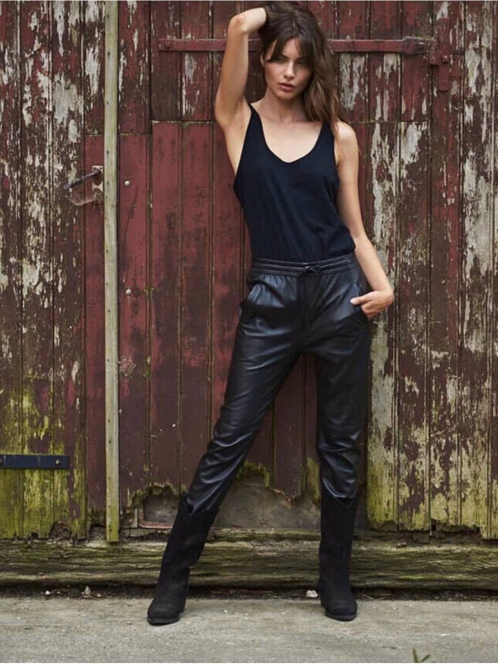 Mexx Black Faux Leather Women's Jogger Trousers